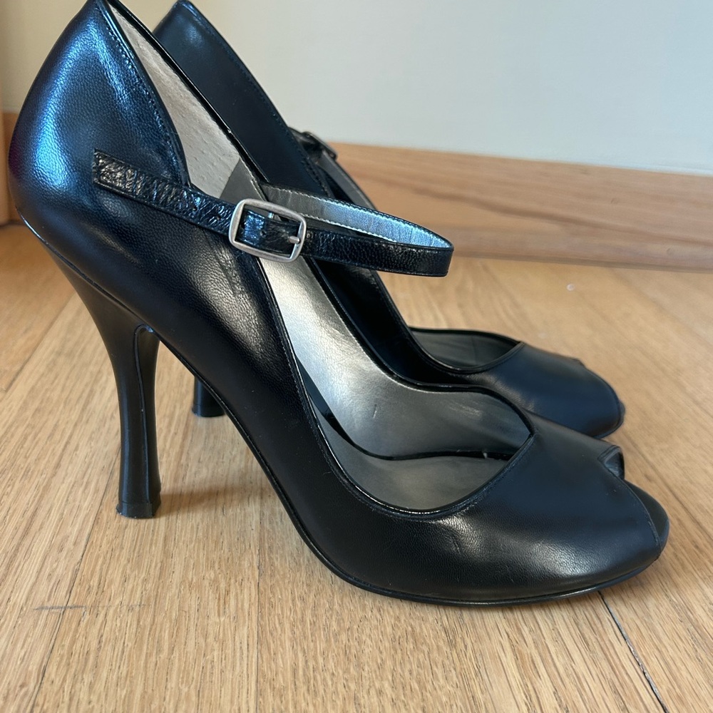 Guess Black Leather Peep-Toe Heels - Picture 3 of 4